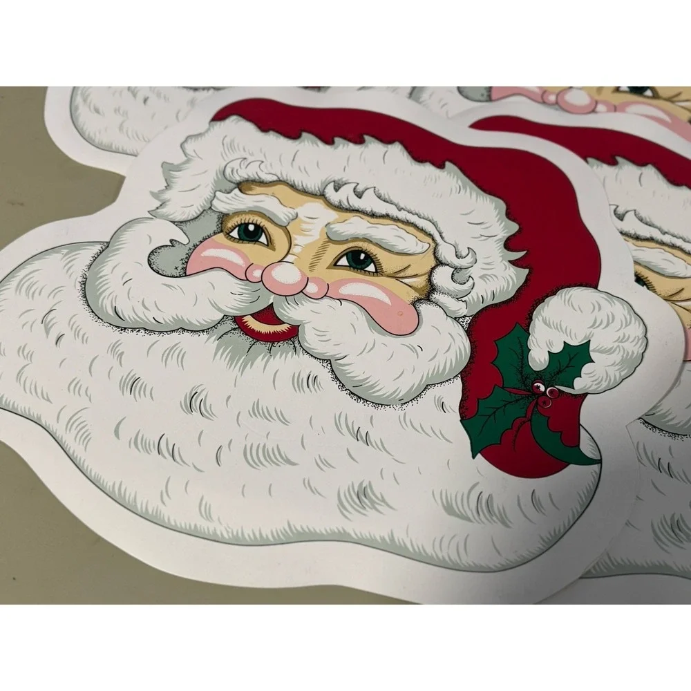 4 MCM Vtg Christmas Santa Claus Vinyl Placemats Tableware Royal Pacific 14